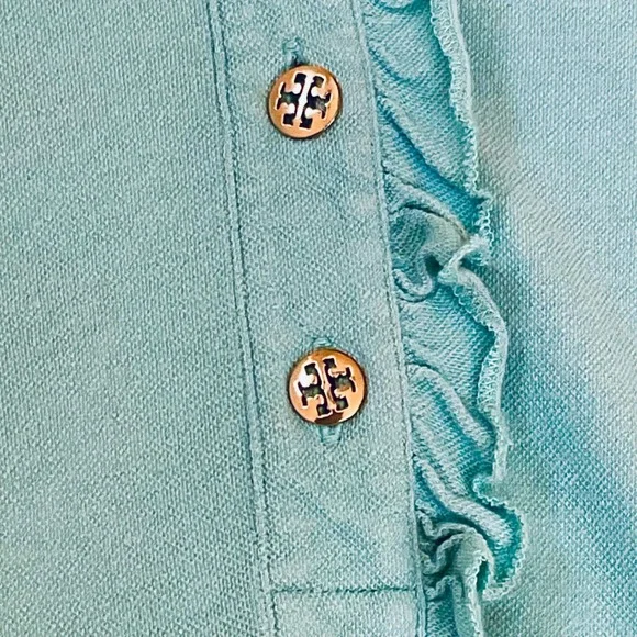 Tory Burch Lidia Polo Shirt Womens M Sage Green Button Ruffle Pima Cotton Modal - Picture 6 of 8